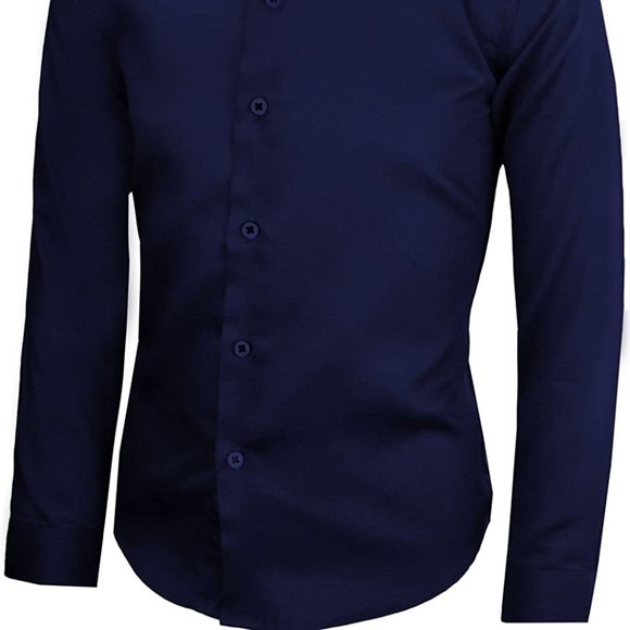 Boys Signature Sateen Long Sleeve Dress Shirt Navy - Picture 2 of 3